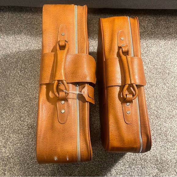Vintage Cognac Leather Luggage Suitcase Set of 2 - Picture 4 of 10